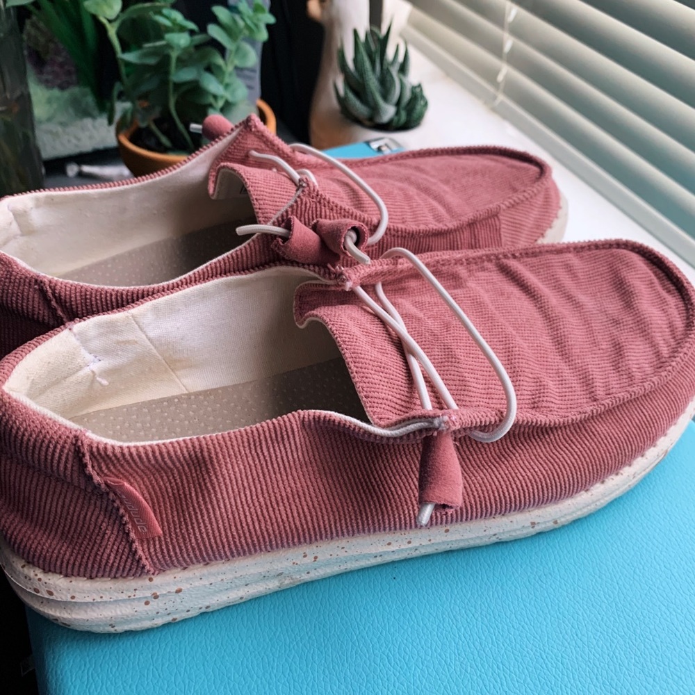 Red corduroy Hey Dudes